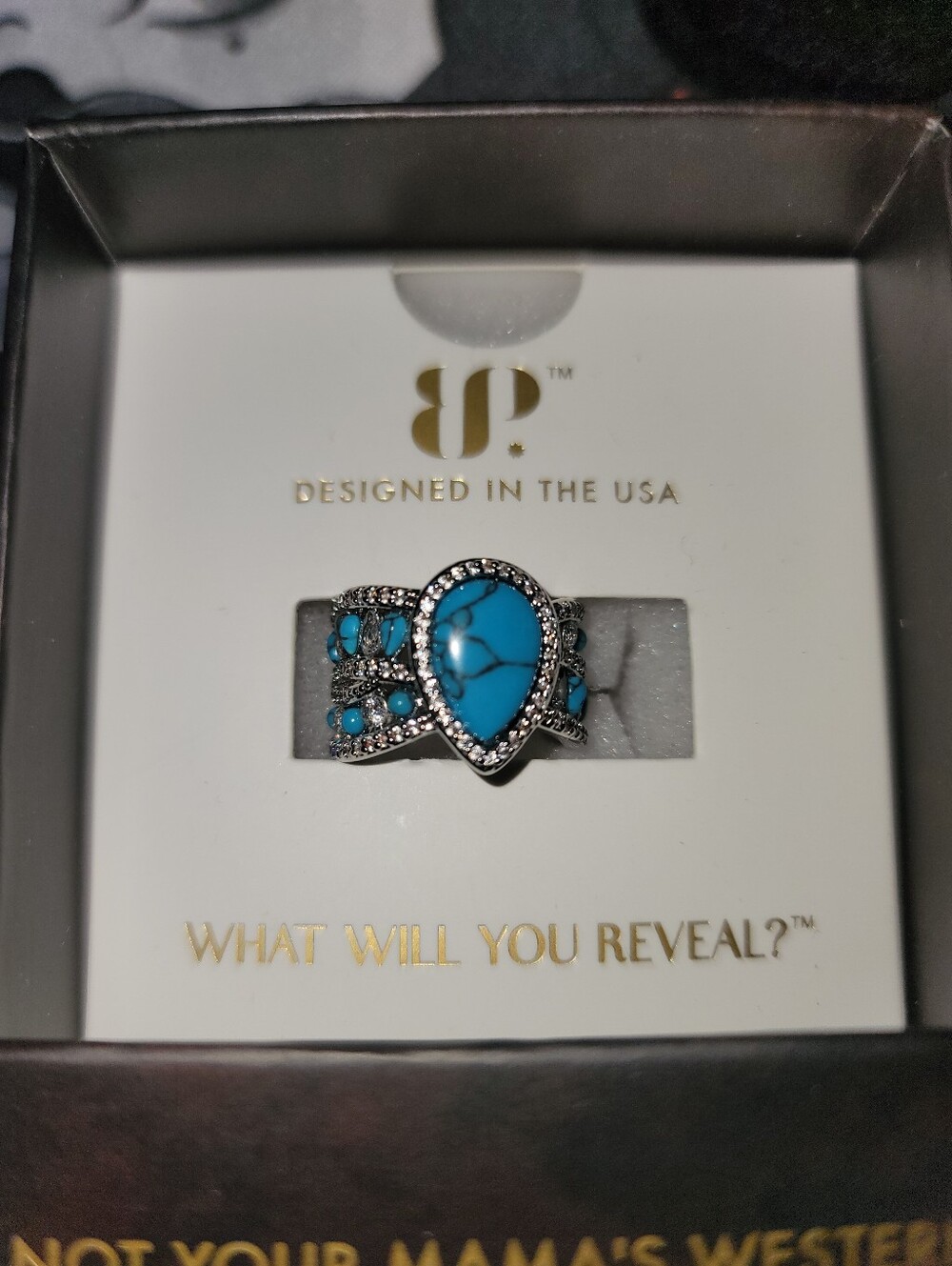 NWT-BP Prairie Moon-Turquoise Magnesite Teardrop Diamond Cubic Zirconia Ring Sz5 - Picture 2 of 8